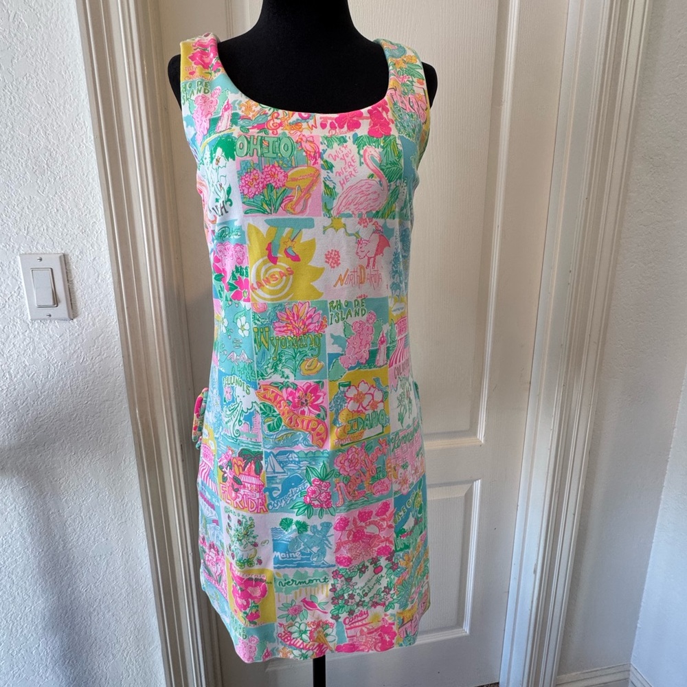 Lilly Pulitzer Sz 2 Sammi Romper PopUp Lilly State Of Mind all 50 states pattern
